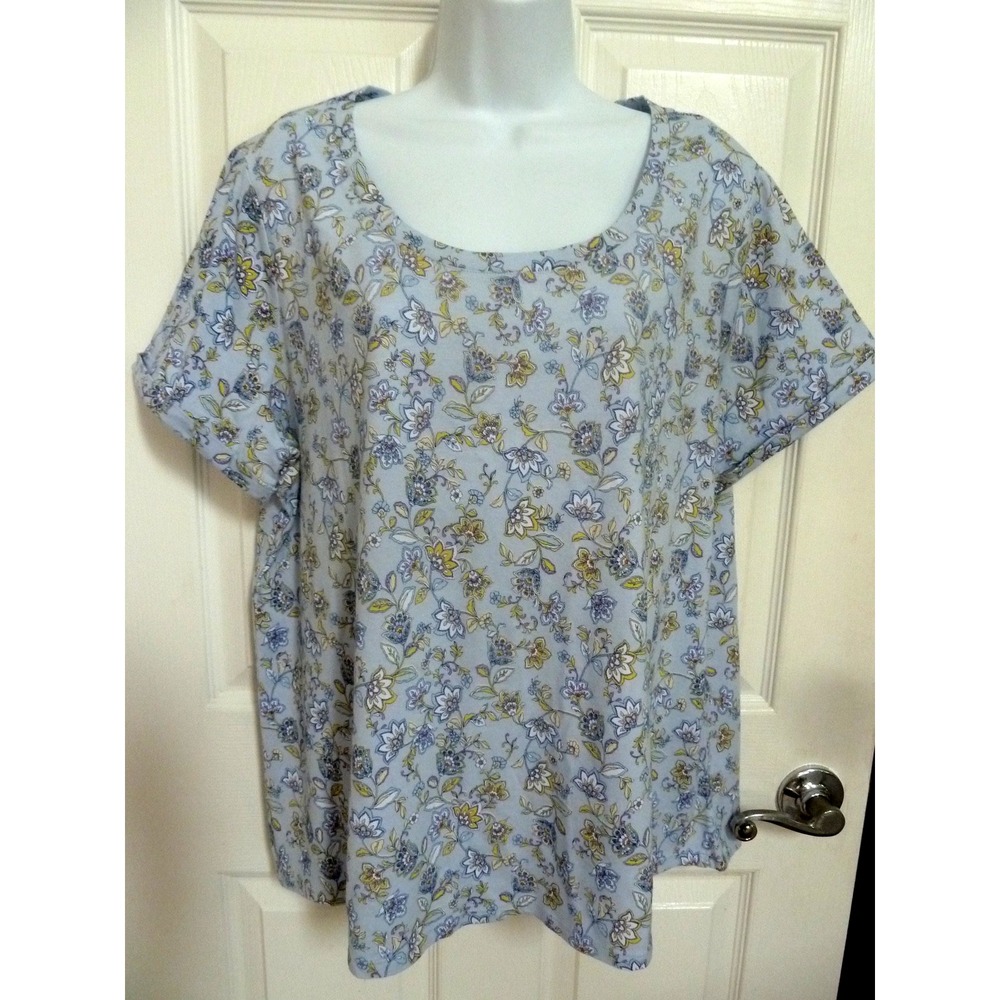 J. JILL Sz XL, 18/20 Everyday Cotton Tee Top Cottagecore Cuffed Sleeves Floral